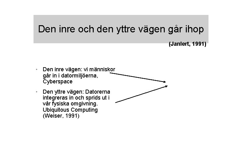 Den inre och den yttre vägen går ihop (Janlert, 1991) • Den inre vägen: Den inre och den yttre vägen går ihop (Janlert, 1991) • Den inre vägen: