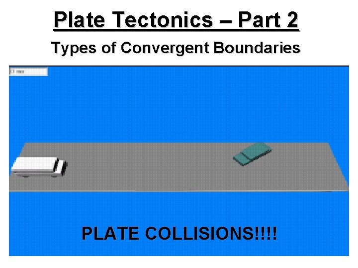 Plate Tectonics – Part 2 Types of Convergent Boundaries PLATE COLLISIONS!!!! 