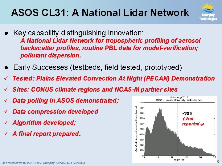ASOS CL 31: A National Lidar Network Emerging Technologies ● Key capability distinguishing innovation: