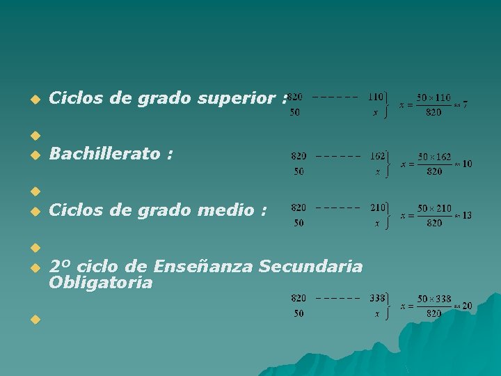 u Ciclos de grado superior : u u Bachillerato : u u Ciclos de