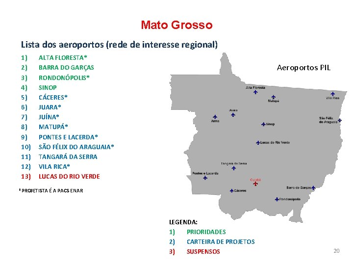 Mato Grosso Lista dos aeroportos (rede de interesse regional) 1) 2) 3) 4) 5)