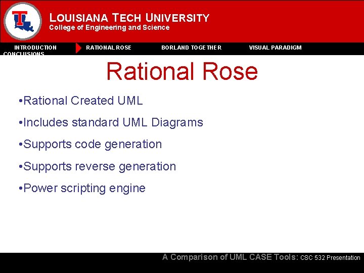 LOUISIANA TECH UNIVERSITY College of Engineering and Science INTRODUCTION CONCLUSIONS RATIONAL ROSE BORLAND TOGETHER