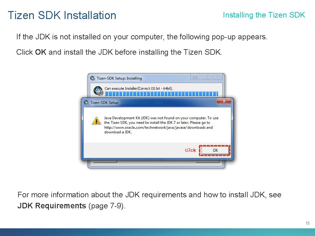 Tizen SDK Installation Installing the Tizen SDK If the JDK is not installed on