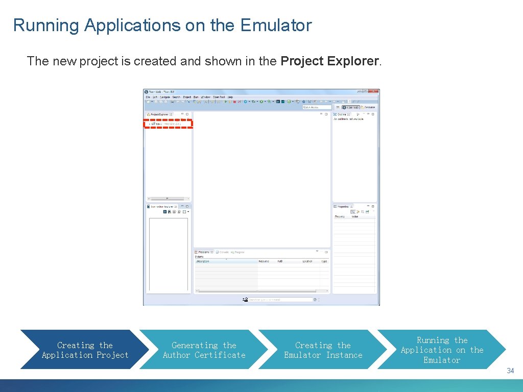 Running Applications on the Emulator The new project is created and shown in the