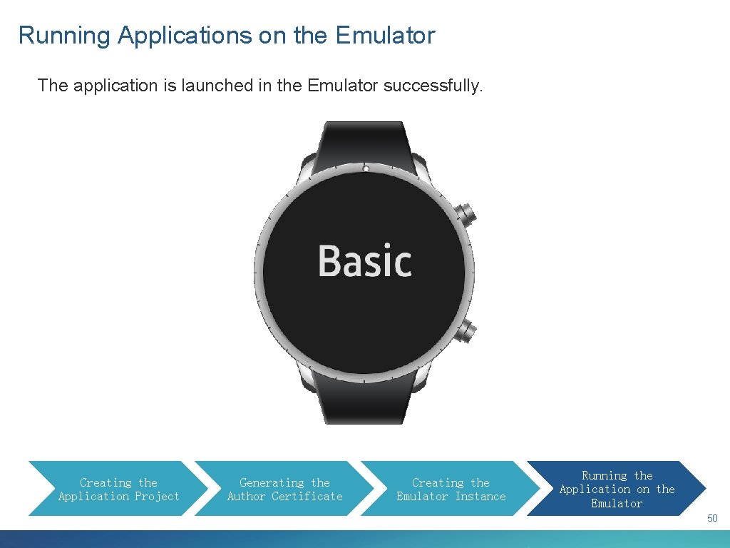 Running Applications on the Emulator The application is launched in the Emulator successfully. Creating