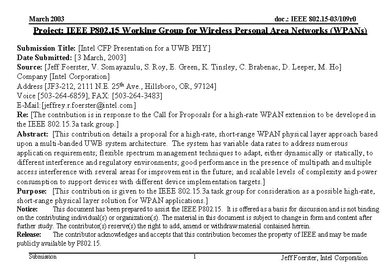 doc. : IEEE 802. 15 -03/109 r 0 March 2003 Project: IEEE P 802.