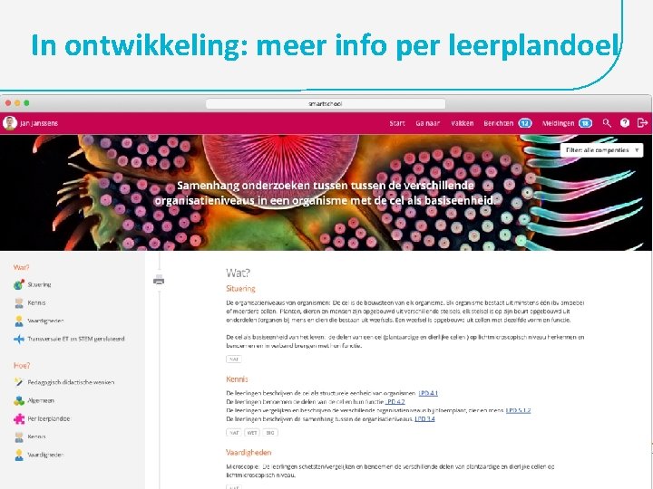 In ontwikkeling: meer info per leerplandoel 