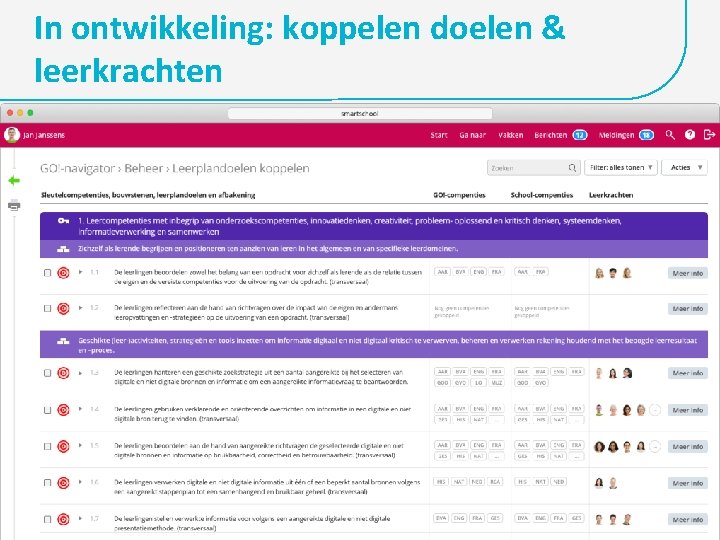 In ontwikkeling: koppelen doelen & leerkrachten 