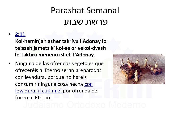 Parashat Semanal שבוע פרשת • 2: 11 Kol-haminjah asher takrivu l'Adonay lo te'aseh jamets