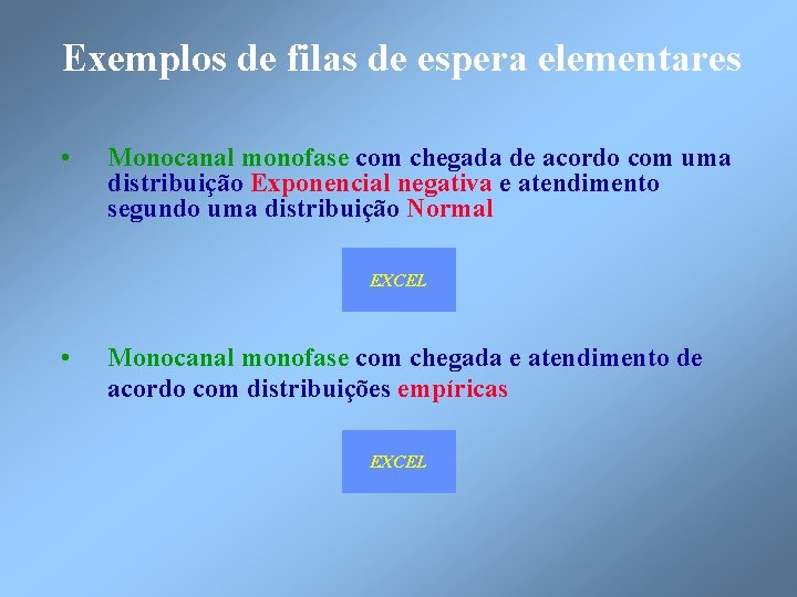 Exemplos de filas de espera elementares • Monocanal monofase com chegada de acordo com