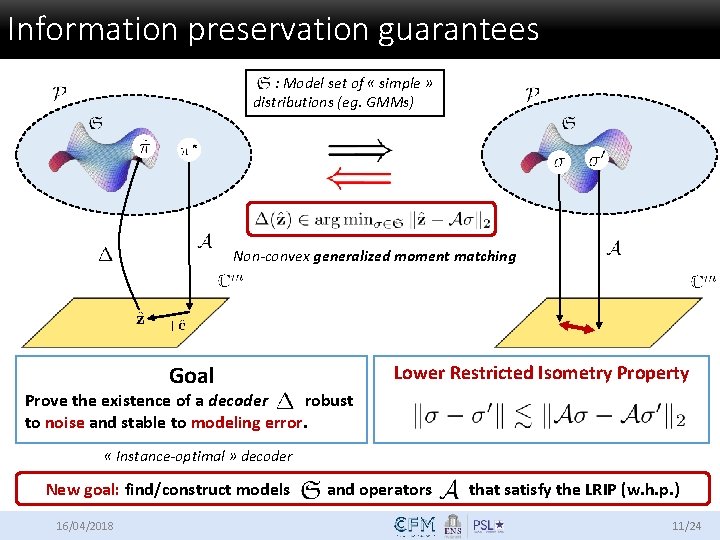Information preservation guarantees : Model set of « simple » distributions (eg. GMMs) Non-convex
