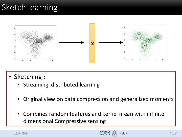 Sketch learning • Sketching : • Streaming, distributed learning • Original view on data