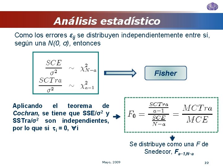 Análisis estadístico Como los errores εij se distribuyen independientemente entre sí, según una N(0, Análisis estadístico Como los errores εij se distribuyen independientemente entre sí, según una N(0,