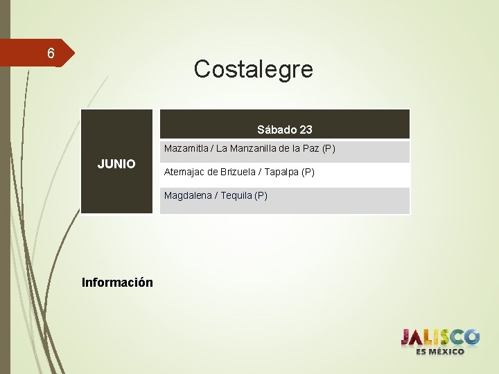 6 Costalegre Sábado 23 Mazamitla / La Manzanilla de la Paz (P) JUNIO Atemajac