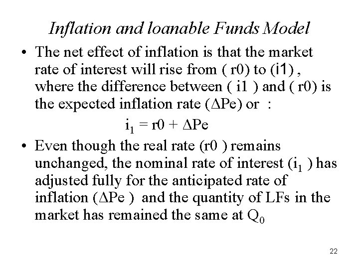 Inflation and loanable Funds Model • The net effect of inflation is that the