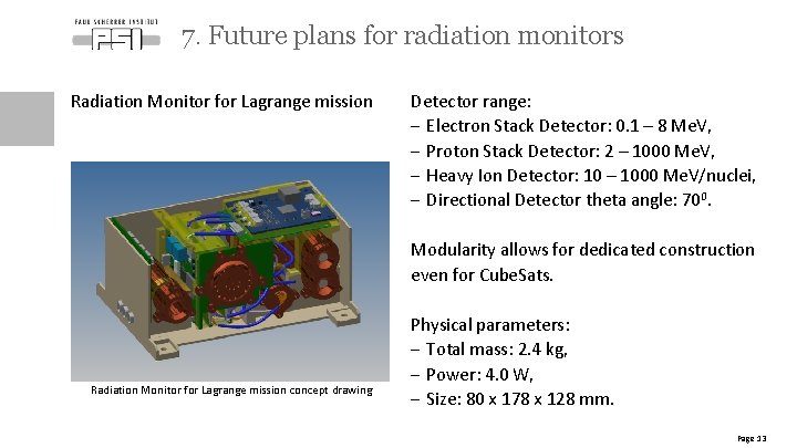 7. Future plans for radiation monitors Radiation Monitor for Lagrange mission Detector range: -