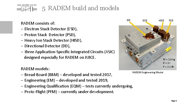 5. RADEM build and models RADEM consists of: - Electron Stack Detector (ESD), -