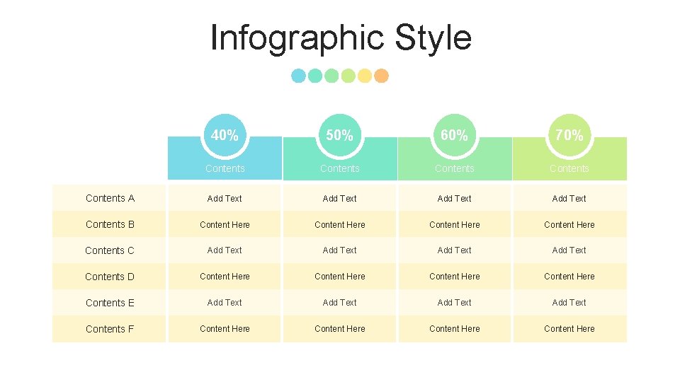 Infographic Style 40% 50% 60% 70% Contents Contents A Add Text Contents B Content