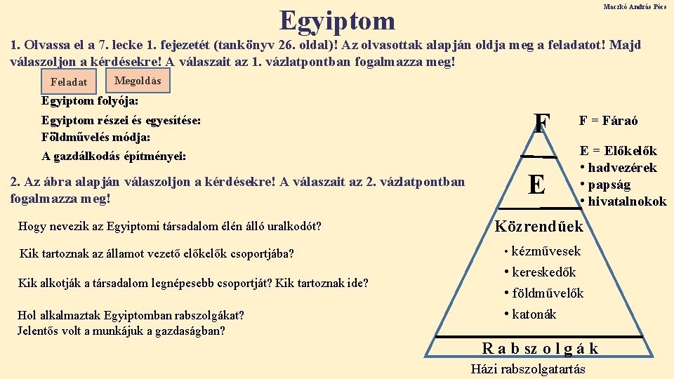 Maczkó András Pécs Egyiptom 1. Olvassa el a 7. lecke 1. fejezetét (tankönyv 26. Maczkó András Pécs Egyiptom 1. Olvassa el a 7. lecke 1. fejezetét (tankönyv 26.