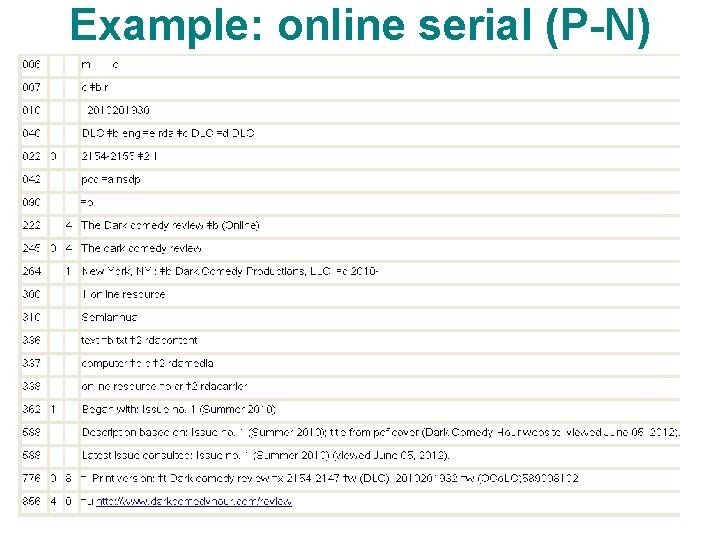 Example: online serial (P-N) 70 