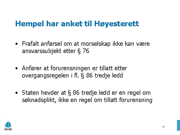 Hempel har anket til Høyesterett • Frafalt anførsel om at morselskap ikke kan være