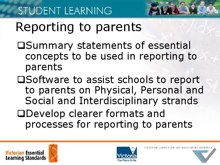 Reporting to parents q. Summary statements of essential concepts to be used in reporting