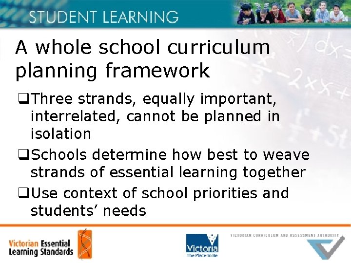 A whole school curriculum planning framework q. Three strands, equally important, interrelated, cannot be