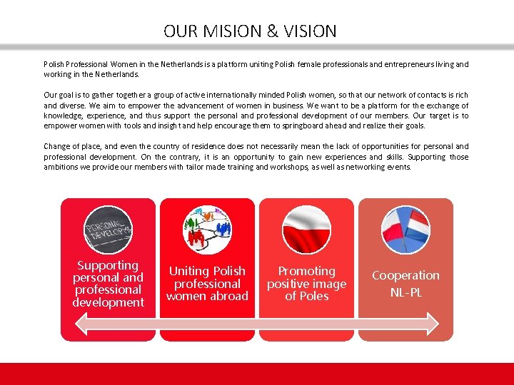 OUR MISION & VISION Polish Professional Women in the Netherlands is a platform uniting