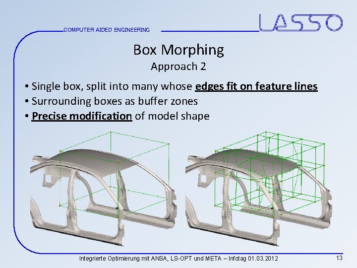 COMPUTER AIDED ENGINEERING Box Morphing Approach 2 • Single box, split into many whose