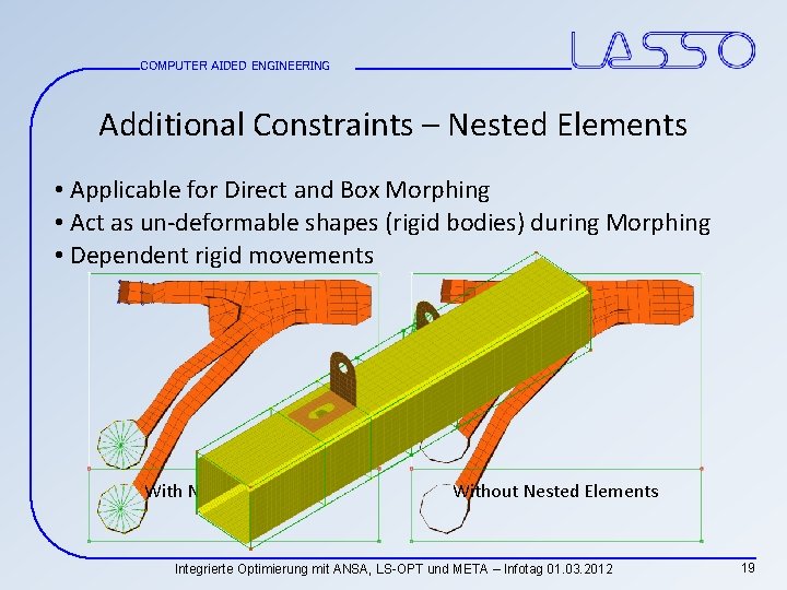 COMPUTER AIDED ENGINEERING Additional Constraints – Nested Elements • Applicable for Direct and Box