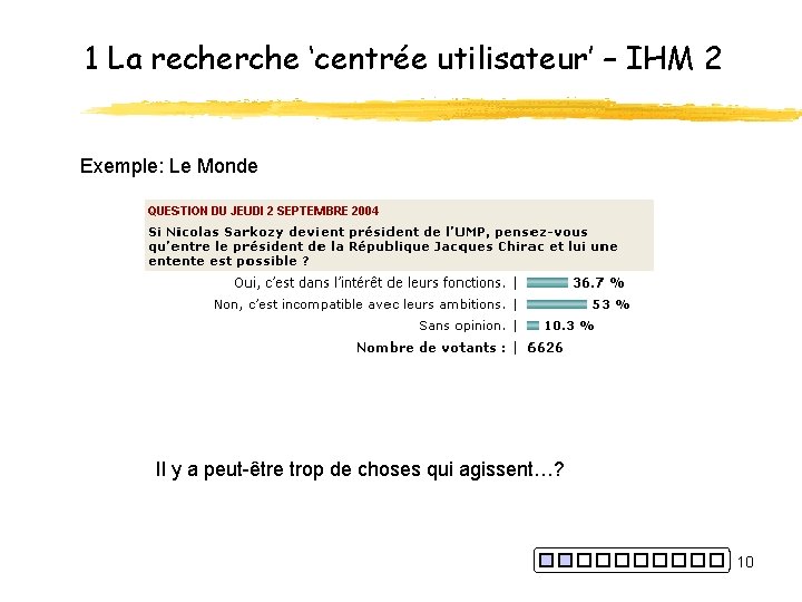 1 La recherche ‘centrée utilisateur’ – IHM 2 Exemple: Le Monde Il y a