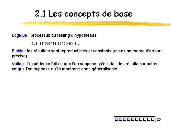 2. 1 Les concepts de base Logique : processus du testing d’hypothèses Tous les