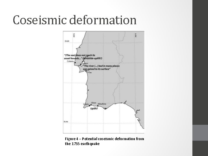 Coseismic deformation Figure 4 – Potential coseismic deformation from the 1755 earthquake 