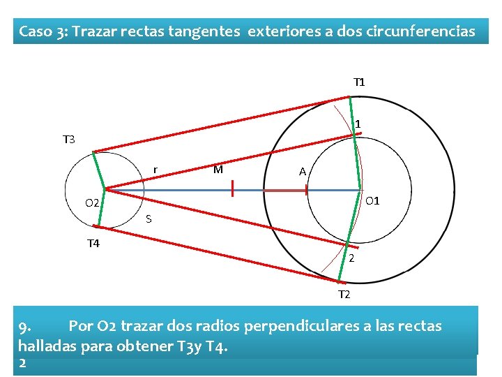 Caso 3: Trazar rectas tangentes exteriores a dos circunferencias T 1 1 T 3