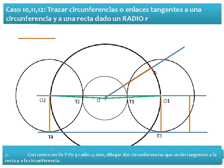 Caso 10, 11, 12: Trazar circunferencias o enlaces tangentes a una circunferencia y a