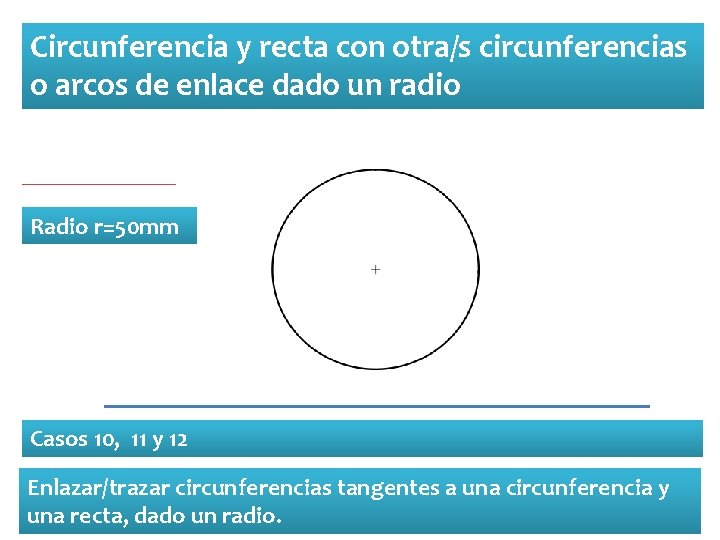 Circunferencia y recta con otra/s circunferencias o arcos de enlace dado un radio Radio