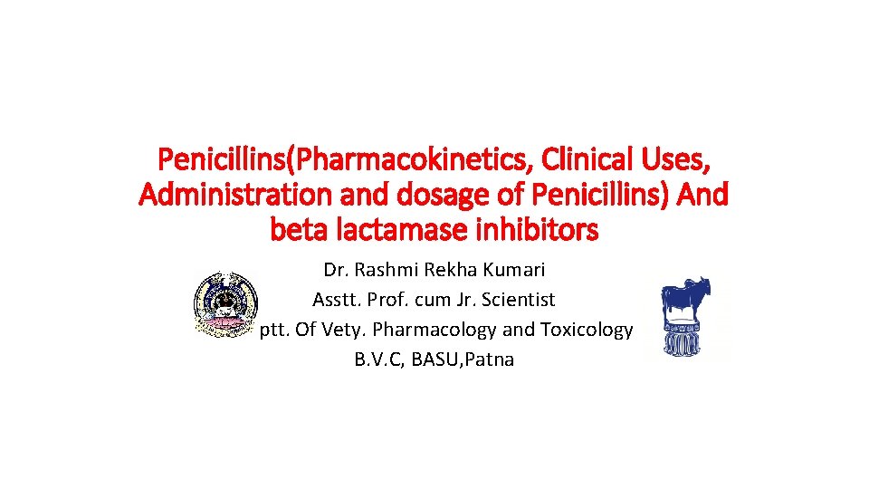 Penicillins(Pharmacokinetics, Clinical Uses, Administration and dosage of Penicillins) And beta lactamase inhibitors Dr. Rashmi