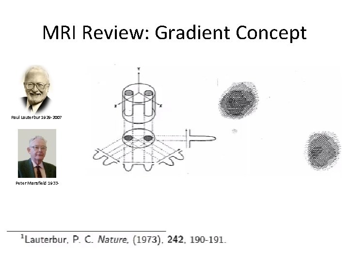 MRI Review: Gradient Concept Paul Lauterbur 1929 -2007 Peter Mansfield 1933 - 