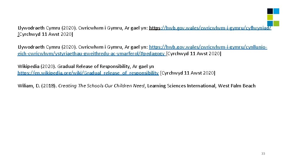 Llywodraeth Cymru (2020). Cwricwlwm i Gymru, Ar gael yn: https: //hwb. gov. wales/cwricwlwm-i-gymru/cyflwyniad/ [Cyrchwyd
