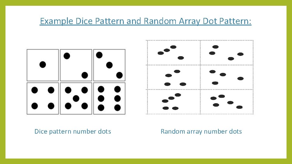 Example Dice Pattern and Random Array Dot Pattern: Dice pattern number dots Random array