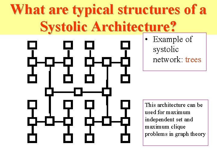 What are typical structures of a Systolic Architecture? • Example of systolic network: trees