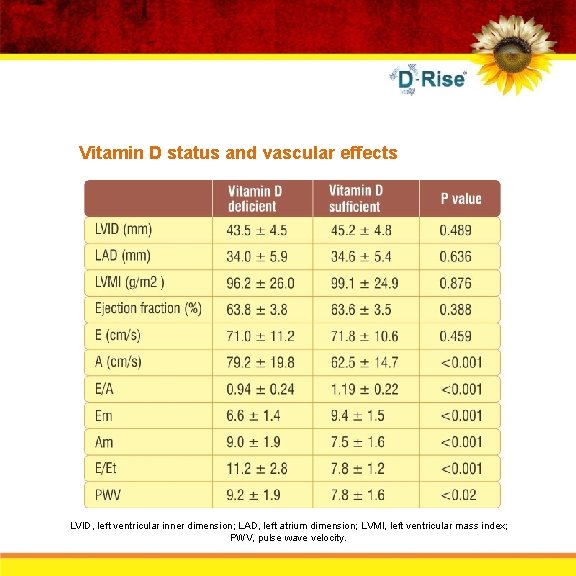 Vitamin D status and vascular effects LVID, left ventricular inner dimension; LAD, left atrium