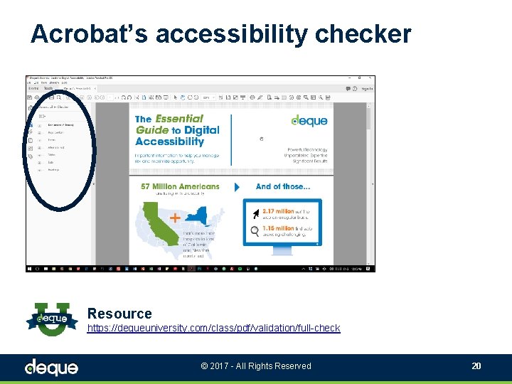 Acrobat’s accessibility checker Resource https: //dequeuniversity. com/class/pdf/validation/full-check © 2017 - All Rights Reserved 20