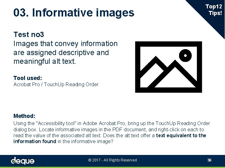 03. Informative images Top 12 Tips! Test no 3 Images that convey information are