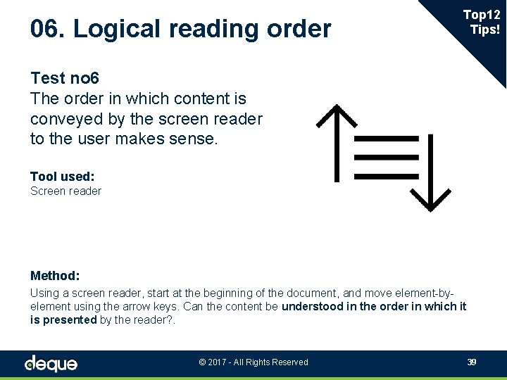 06. Logical reading order Top 12 Tips! Test no 6 The order in which