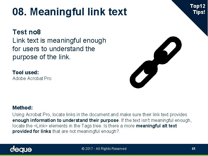 08. Meaningful link text Top 12 Tips! Test no 8 Link text is meaningful