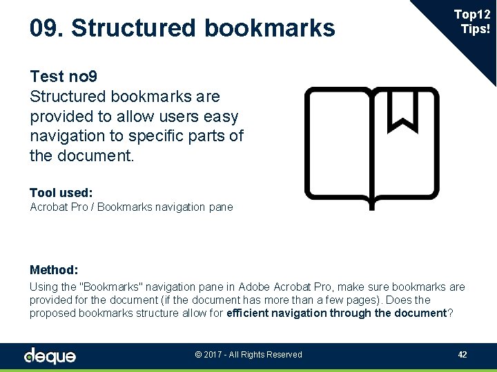 09. Structured bookmarks Top 12 Tips! Test no 9 Structured bookmarks are provided to