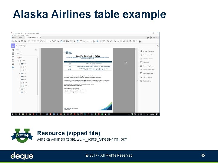 Alaska Airlines table example Resource (zipped file) Alaska Airlines table/SCR_Rate_Sheet-final. pdf © 2017 -