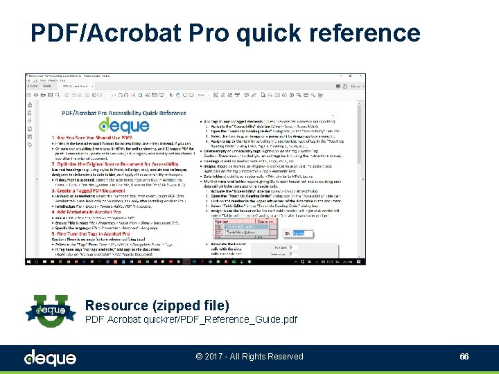 PDF/Acrobat Pro quick reference Resource (zipped file) PDF Acrobat quickref/PDF_Reference_Guide. pdf © 2017 -