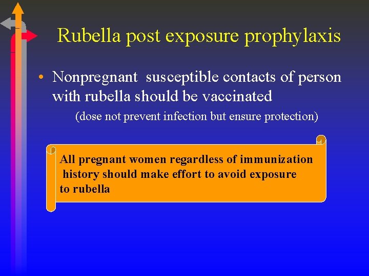 Rubella post exposure prophylaxis • Nonpregnant susceptible contacts of person with rubella should be